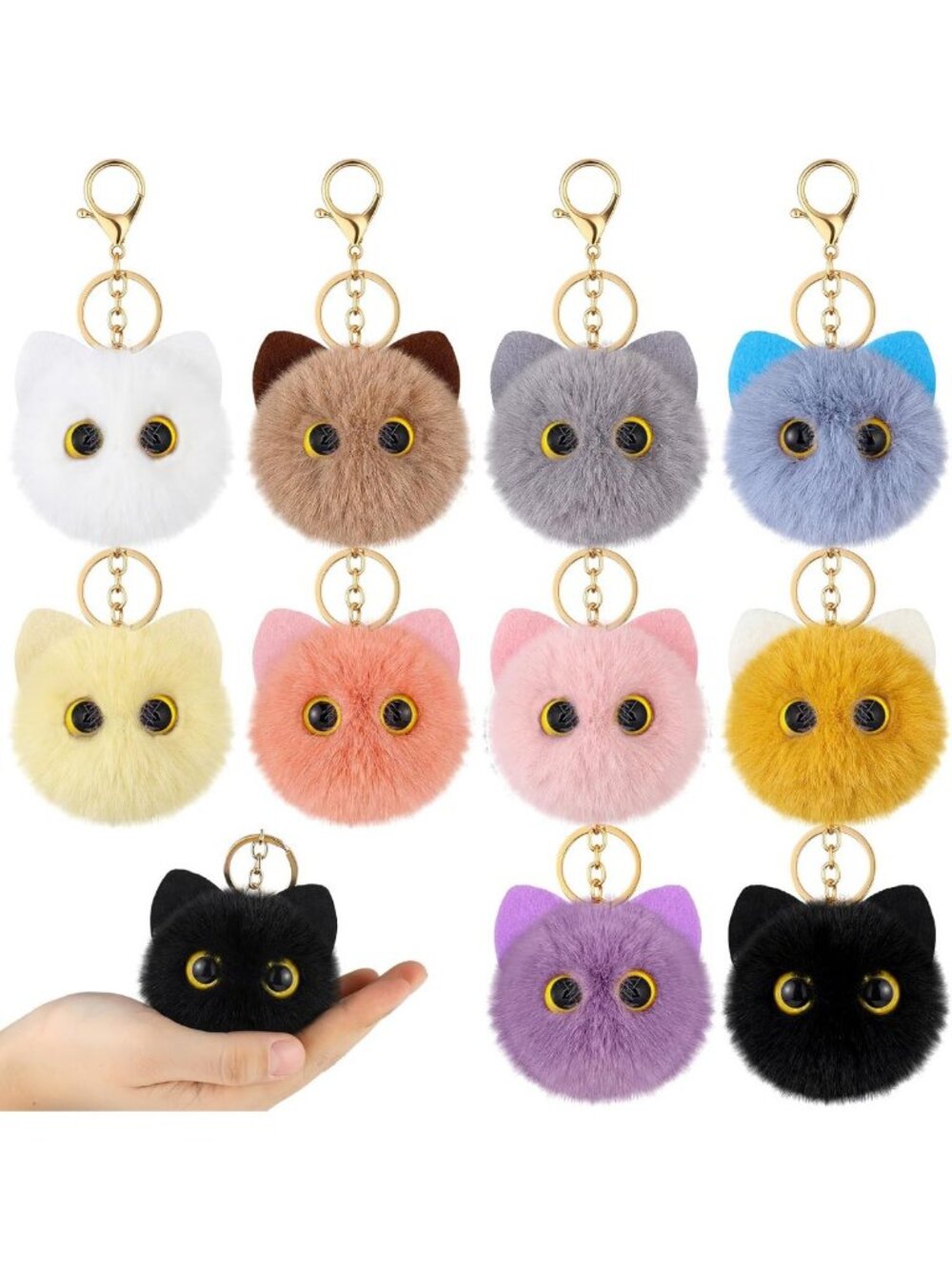 10 Pcs Cat Plush Keychain Set | Cute Purse Charm Gifts for Cat Lovers